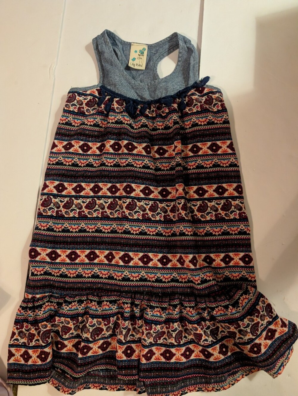 Lily Bleu Navy & Light Blue Patterned Tank Dress Girls Sz 6